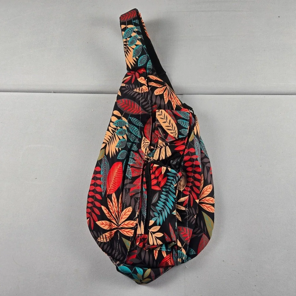 Tropical Floral Crossbody Backpack with Multi- Pockets Sling Bag Travel Boho